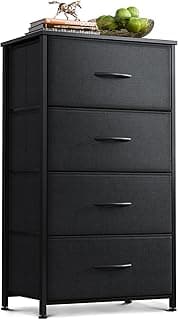 AODK Cômoda para quarto com 4 gavetas de armazenamento, cômoda pequena cômoda de tecido com moldura de aço resistente, preta
