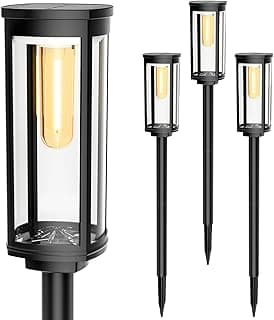 Pacote com 4 luzes solares para ambientes externos, luz solar mais nova e brilhante externa à prova d 'água, luzes decorativas de paisagem alimentadas por energia solar para passarela, garagem, gramado, pátio, calçada, decoração de quintal