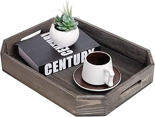 Bandejas de café da manhã com alças de corte para servir lanterna rústica de madeira Octagon Country, Stone Gray, 1