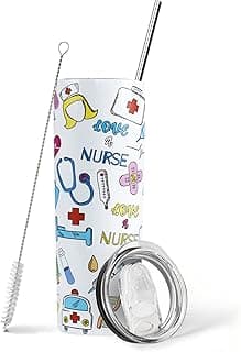 Copo de enfermeira de aço inoxidável skinny com canudo e tampa - caneca térmica esportiva de viagem com isolamento térmico de parede dupla - aniversário, formatura, presentes de agradecimento para