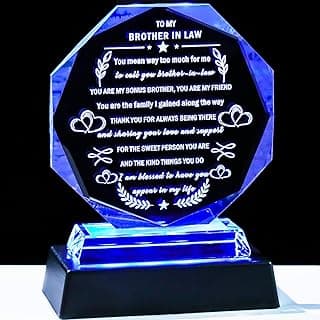 YWHL Presente de cunhado com base de LED colorida, ideias exclusivas de presentes de aniversário de lembrança de cristal para cunhado adulto, cunhado, presentes de cunhada no casamento, Natal, Dia dos