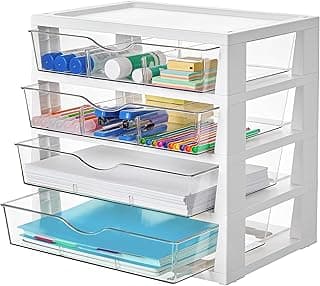 Vtopmart Organizador de mesa transparente, organizador de arquivos de mesa de 4 camadas com gavetas, organização de mesa de escritório para material de escritório