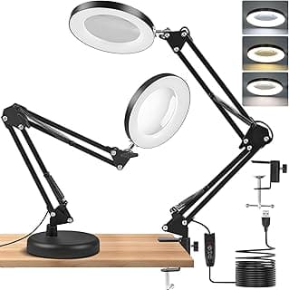Luminaria Led Ring Light de Mesa, Lâmpadas de Mesa de Leitura para Escritório Doméstico, Luminária de Mesa LED com Braço Articulado, Led com Lupa Aumento Garra(Preto)