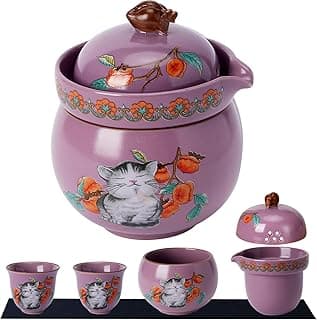 Mini xícaras de chá, xícaras fofas de gato da sorte, canecas de chá pequenas, conjunto de chá de gongfu de porcelana com 3 em 1, conjuntos de chá para adultos, copo infusor de chá de cerâmica para