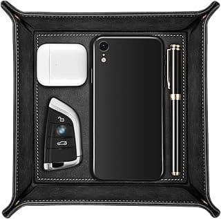 SITHON Bandeja organizadora de armazenamento de mesa – Bandeja de cabeceira de couro sintético premium para mesa de cabeceira para controle remoto, chaves, telefone, carteira, moeda, joias, preto