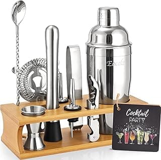 Kit de bartender, conjunto de coqueteleira com barra de suporte, conjunto de ferramentas para misturar bebidas em casa, kit de bartender, acessórios de carrinho de barra: coqueteleira de martini,