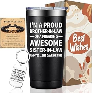 BIRGILT Presentes de Natal para cunhado - Presentes para cunhado de Sister in Law - I'm a Proud Brother in Law of a Freaking Awesome Sister in Law - Presentes para cunhado, copo copo de 590 ml