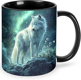 FyLybois Caneca de café de lobo, xícara de café de cerâmica com alça segura para micro-ondas para casa ou escritório, presentes para mulheres e homens