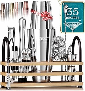 BARE BARREL® Mixology Bartender Kit Bar Set | Conjunto de coqueteleira de 14 peças | Ferramentas de mistura de martini barware para bartender em casa | Incluindo 35 cartões de receita | Conjunto de