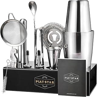 Mixology Bartender Kit | Home Bar Set Cocktail Shakers Bartending Kit | Bar Tools Boston Shaker Set with Black Stand | Professional Cocktail Mixing Set Mixologist Barware Stainless Steel F