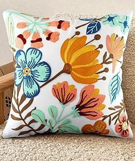 Capas de almofada bordadas - Capas decorativas de 45,7 x 45,7 cm com zíper, design bonito, boêmio, verão, aconchegante, fronhas para sala de estar, sofá, cama, flores elegantes