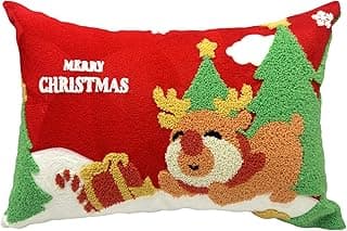 Alysheer Capa de almofada decorativa decorativa para lombar com cervos de Feliz Natal 30,5 x 50,8 cm, macio, quente, aconchegante, algodão, bordado, almofada, para sofá, sala de estar, presente de feliz feriado (vermelho verde)