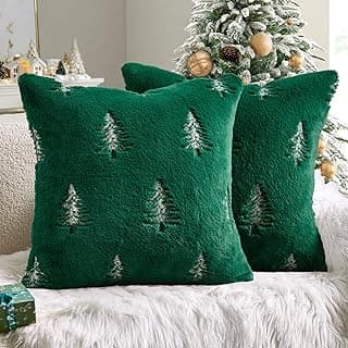 MIULEE Capas de almofada de Natal decorativas de pele sintética com árvore bordada, 45,7 x 45,7 cm, verde e branco, pacote com 2 para sofá, sofá, quarto, cadeira, decoração de Natal, detalhes em casa