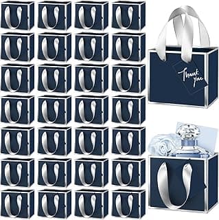 Yeaqee 50 mini sacos de presente metálicos com alças 10 x 12 x 6 cm, bolsa pequena de agradecimento com etiqueta para o inverno, galentino, ano novo, boas-vindas, chá de bebê, aniversário (azul