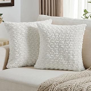 FUTEI Capas de almofada decorativas brancas 55 x 55 cm, conjunto de 2 capas de almofada texturizadas em espiral rosa macia; decoração de casa moderna para sofá e sala de estar