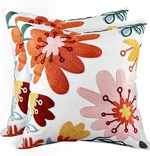 Conjunto de capas de travesseiro bordadas de 2 a 45 x 45 cm com zíper design bonito primavera verão fronhas para sofá cama ao ar livre, flores coloridas