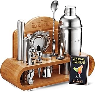 Mixology Bartender Kit com suporte – Conjunto de 19 peças, conjunto de coqueteleira, conjunto de batedeira para bar doméstico com todos os acessórios de bar – Conjunto de ferramentas de bar, kit de