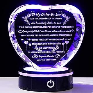 YWHL Presentes de cristal em forma de coração para cunhada com base de LED colorida, melhores para cunhada, para o Dia das Mães para Irmã Unbiológica