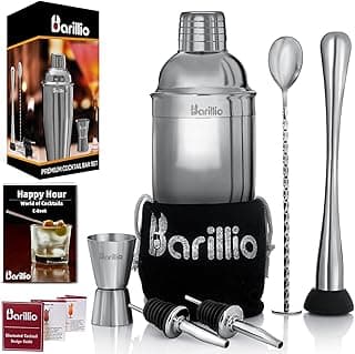 Barillio Kit Mixology Bartender – Conjunto de 8 peças de coqueteleira de viagem de aço inoxidável com bolsa – Conjunto de ferramentas de bar com coqueteleira de martini, colher misturadora de bebidas