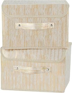 2 caixas de armazenamento decorativas com tampa caixas de armazenamento de tecido metálico de luxo organizador recipiente dobrável cesta de prateleira com alças para casa quarto armário