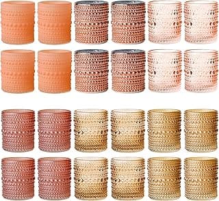 WDHODEC Conjunto de 24 castiçais rosa - Porta-velas votivas vintage Hobnail para casamento, dia dos namorados, decoração de mesa de centro de mesa de festa