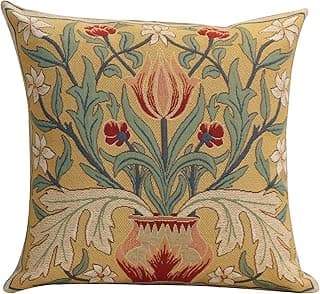 Charlotte Home Furnishings Capas de almofadas decorativas boho capas de almofadas para sofá sala de estar tulipa vermelha fronhas quadradas 45x45 tecido jacquard de algodão europeu para decoração aconchegante do quarto