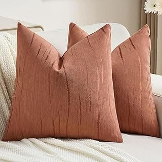 FUTEI Conjunto de 2 capas de almofada decorativas de chenille enferrujado, 40,6 x 40,6 cm, macio e aconchegante listrado texturizado, decoração de casa moderna para sofá-cama sala de estar