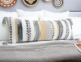 PANOD Boho Capa de almofada longa lombar 40,6 x 91,6 cm cinza claro, chenille marroquino extra longa, travesseiro longo decorativo para cama, sofá, fazenda