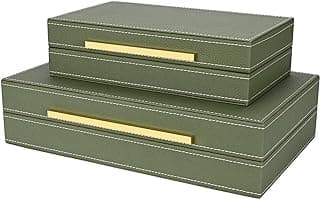 ZIKOUL Conjunto de 2 caixas decorativas de couro sintético verde Shagreen, grandes caixas decorativas de armazenamento com tampas para decoração de casa moderna, empilhável, caixa de joias organizadora