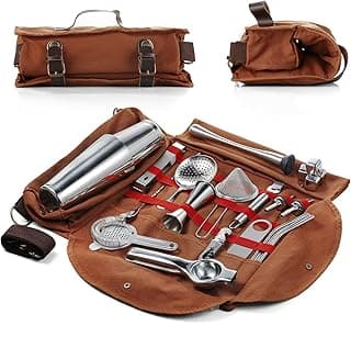 Kit de viagem para bartender | Conjunto profissional de 25 peças com kit de viagem portátil elegante | Conjunto de bar de viagem para fazer coquetéis em casa, trabalho, festas, acampamento