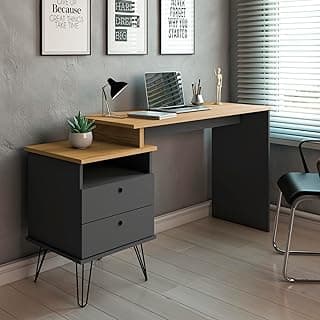 Escrivaninha Industrial com Regulagem de Tamanho, Pés de Metal, 2 Gavetas - Plus Artany - Olmo/grafito