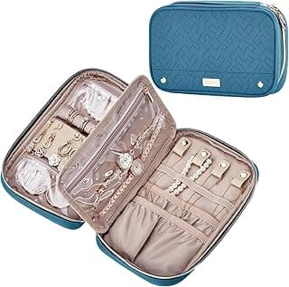 NISHEL Estojo de joias de viagem, organizador de férias para colares, brincos, anéis, pulseiras, relógio, azul lago