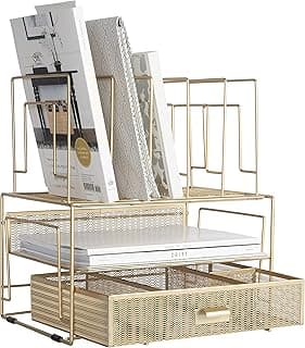 Blu Monaco Workspace Organizador de mesa dourado e acessórios de mesa com organizador de arquivos e gaveta para materiais de escritório, papel, dispositivo e pasta
