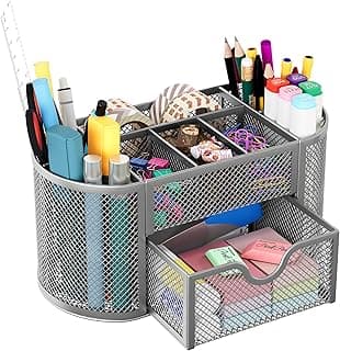 EasyPAG Organizador de mesa de malha, organizador multifuncional de papelaria para material escolar, suporte de caneta de escritório para mesa, 9 compartimentos para organização de dormitório com